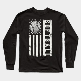 Softball American Flag Long Sleeve T-Shirt